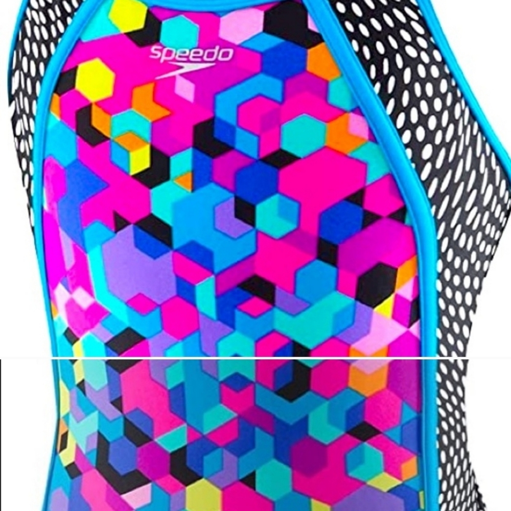 Girls Speedo One Piece Racerback Swimsuit Rainbow Brights New UV 50+